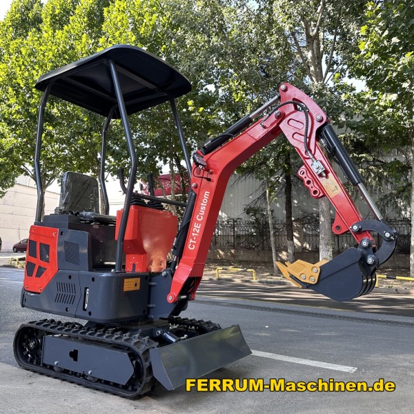 Minibagger kaufen - CT-12E rot mit Tieflöffel und Böschungslöffel II