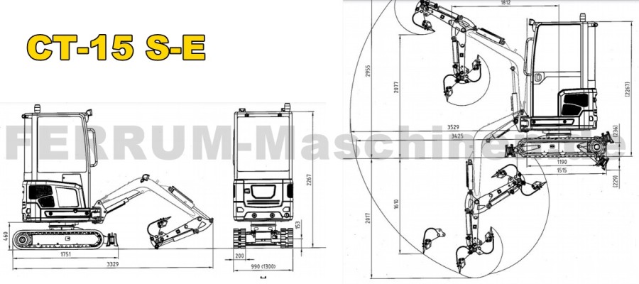 Minibagger kaufen - CT-15-SE technische Übersichtszeichnung